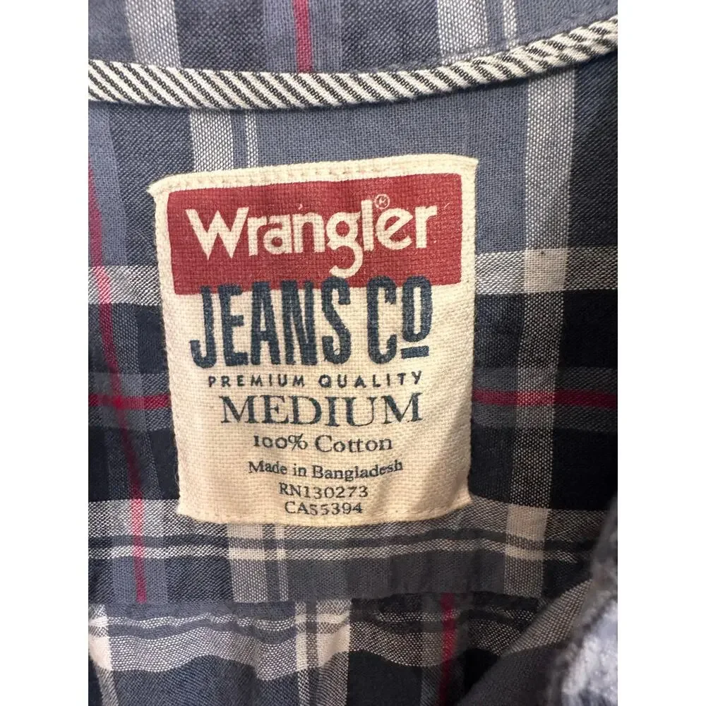 Wrangler Mens Medium Blue Plaid Button Down Shirt 100% Cotton - Picture 5 of 6